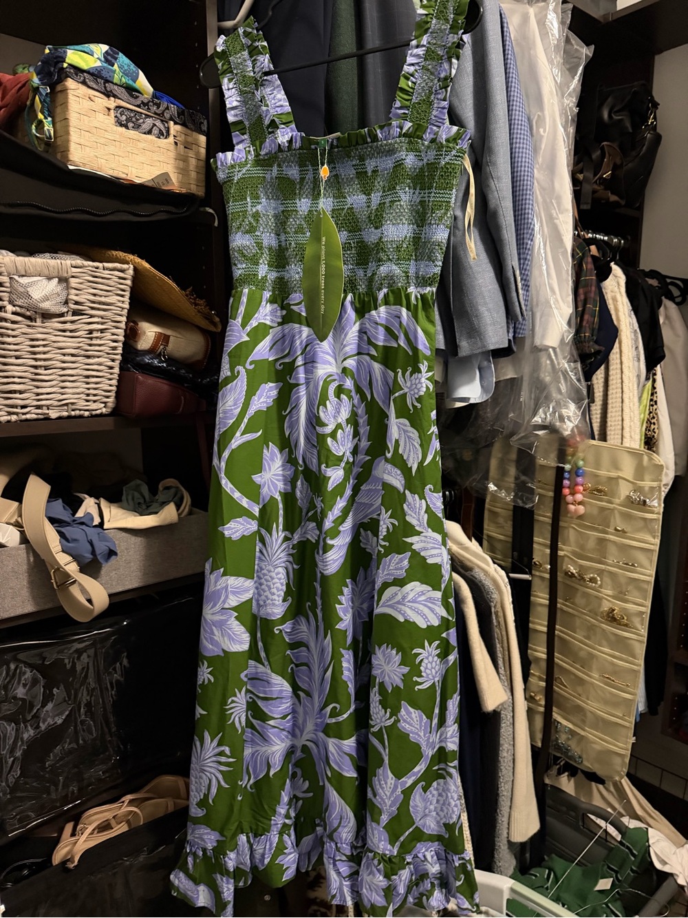 FARM Rio Tropical Swing Green Sleeveless Midi Dress